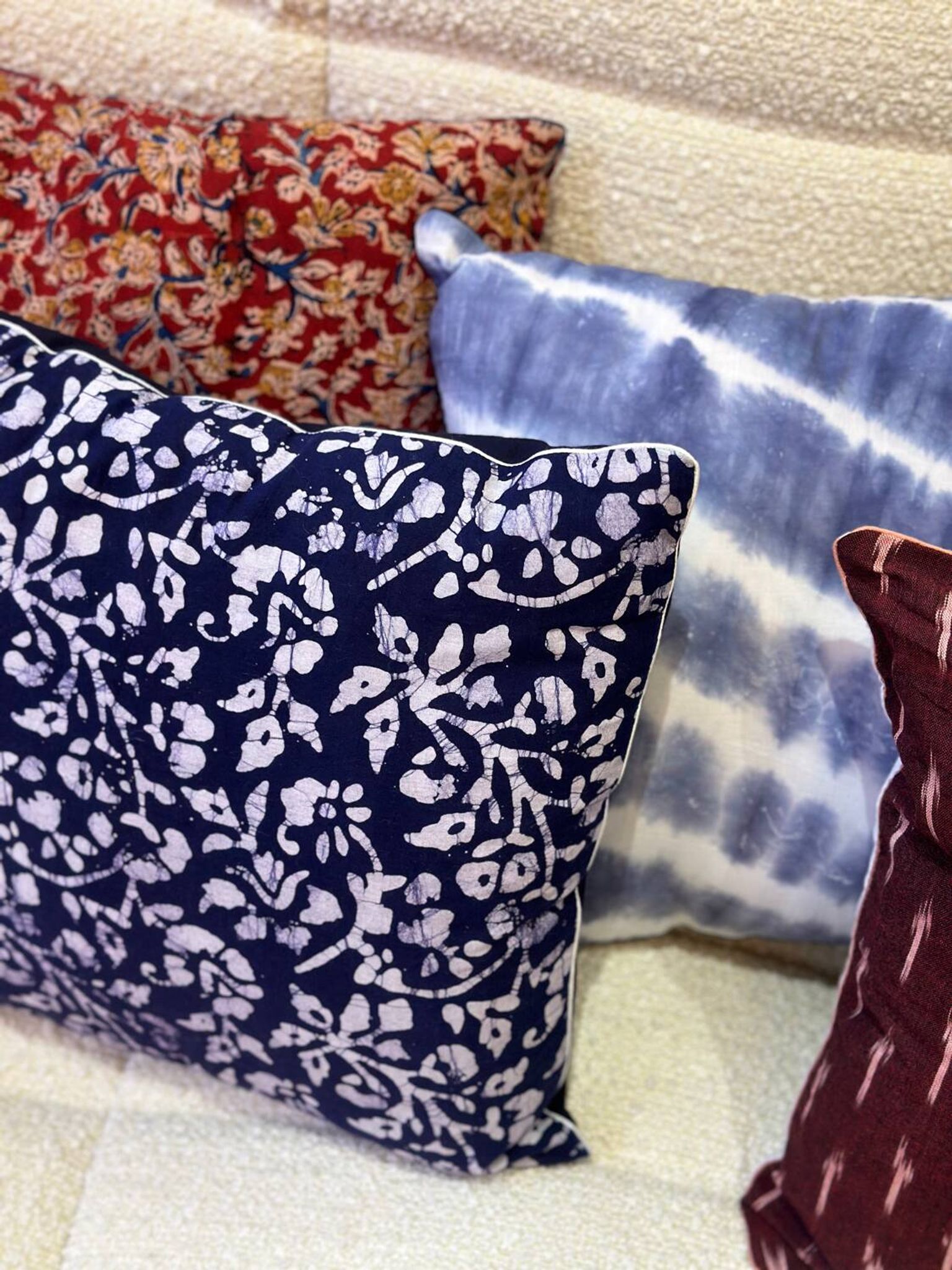 Indian blockprint cushion cover in burgundy cotton