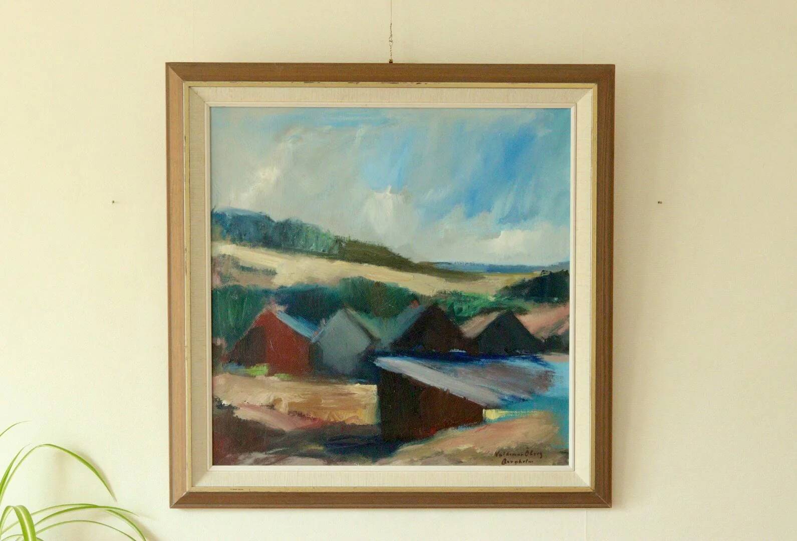 Oil on Swedish canvas "Landscape with Buildings", Valdemar Öberg