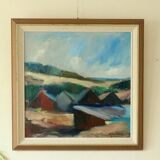 Oil on Swedish canvas "Landscape with Buildings", Valdemar Öberg