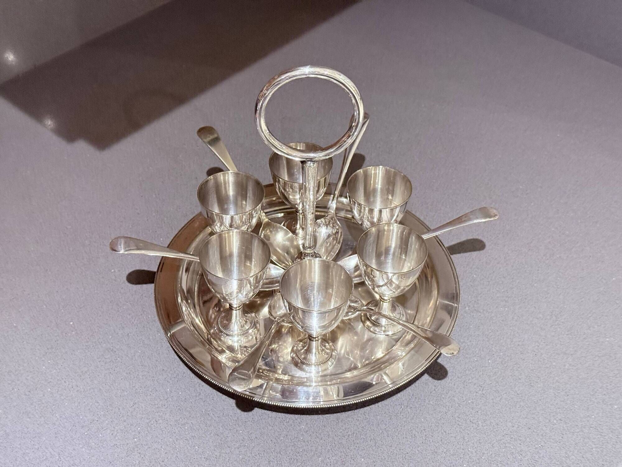 Antique Silver Egg Coddler Stand Holder Set Of 6 Egg Holder With 6 Silver Spoons