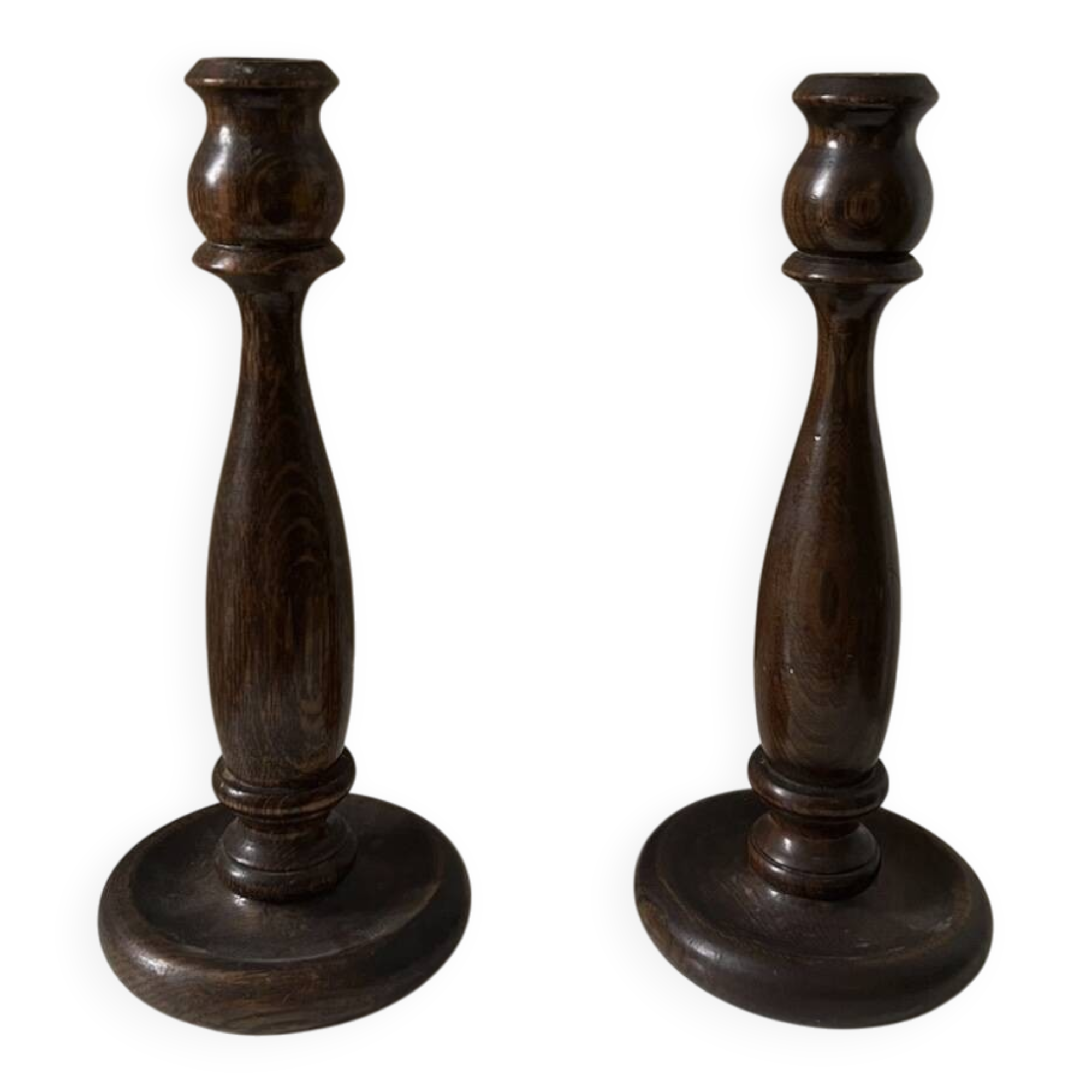 Pair of vintage turned wood candlesticks