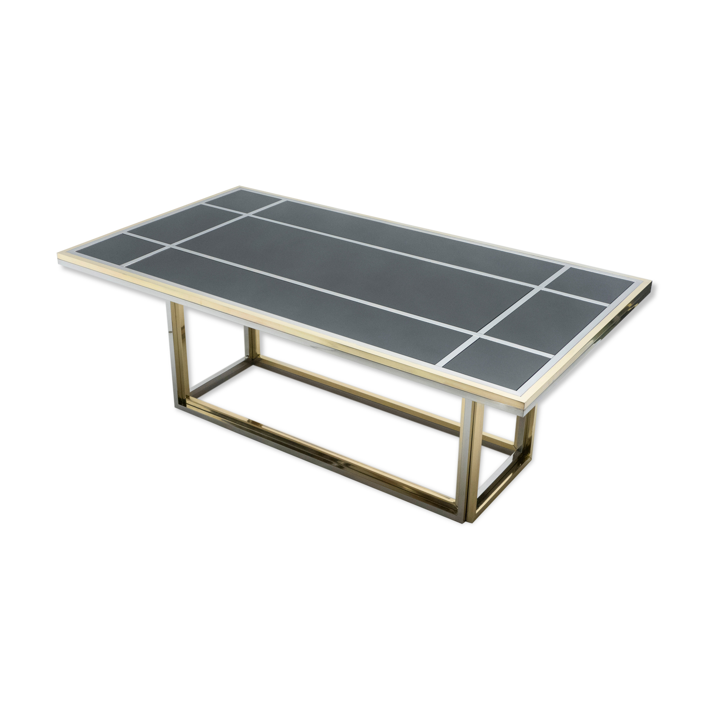 Chrome dining table and brass black glass Romeo Rega 1970