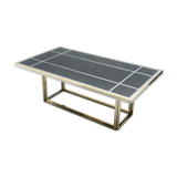 Table à manger chrome et laiton verre noir Romeo Rega 1970
