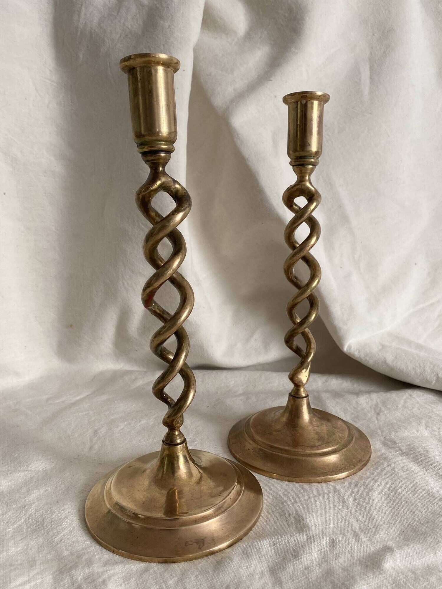 Pair of twisted brass candlesticks