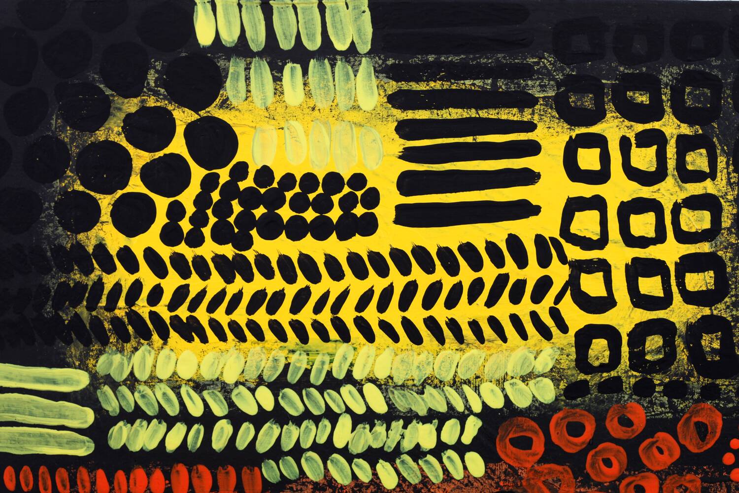 Orange, black and yellow abstract acrylic painting on stretched canvas