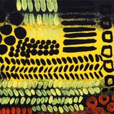 Orange, black and yellow abstract acrylic painting on stretched canvas