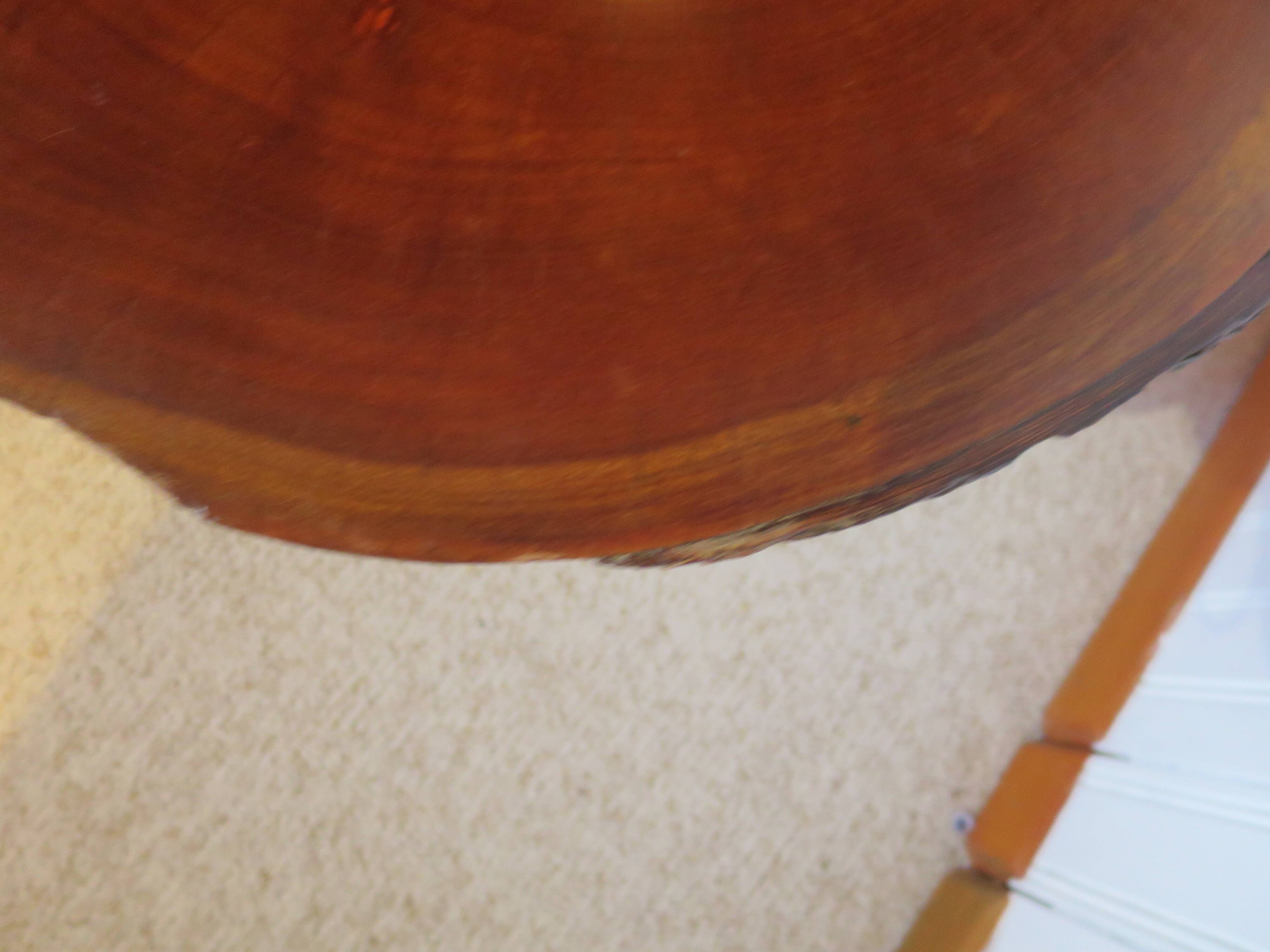 Tripod coffee table - solid okoumé wood - organic shape - brutalist style