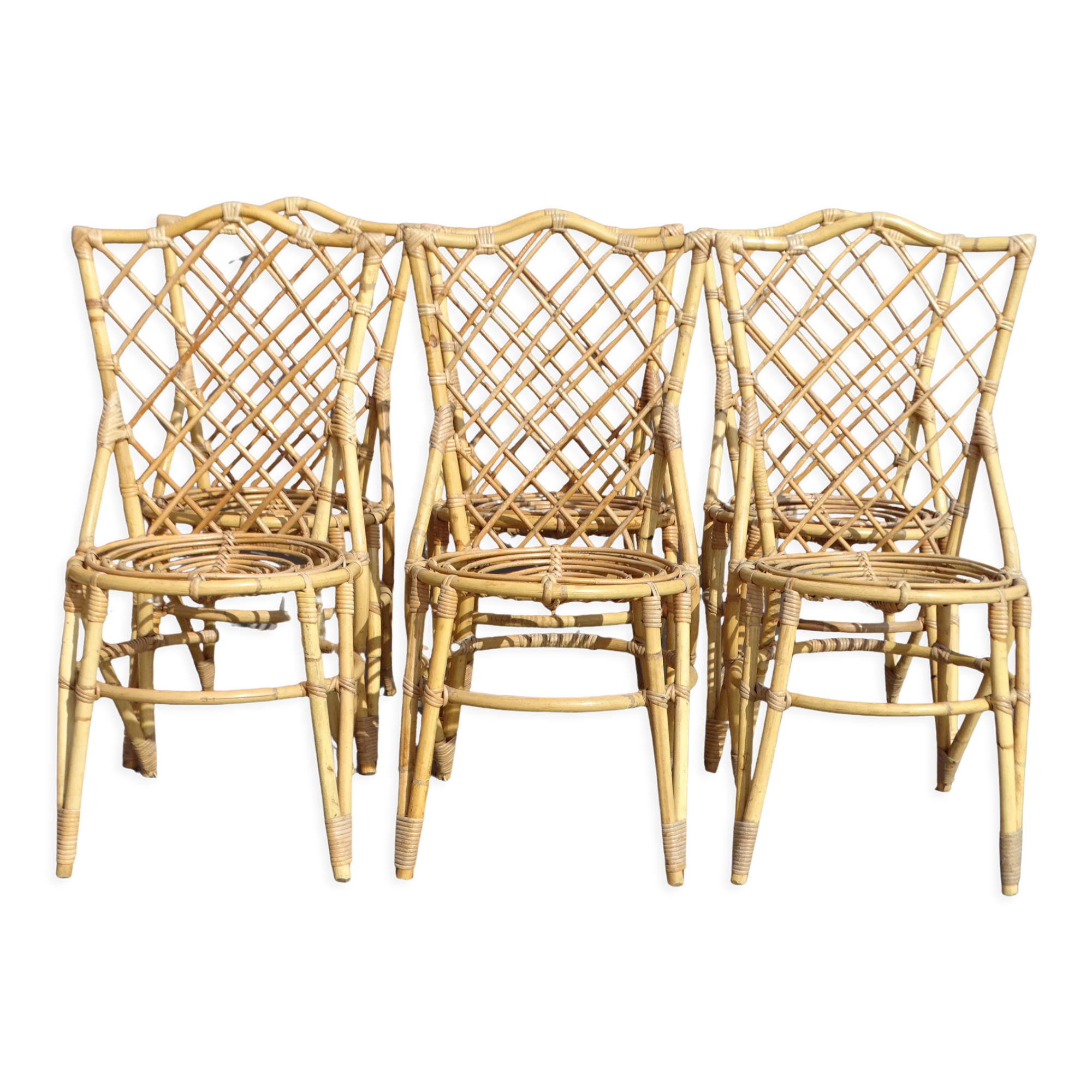 Set of 6 bamboo and rattan chairs