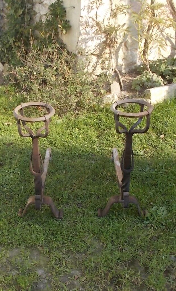 Pair of wrought iron fire dogs