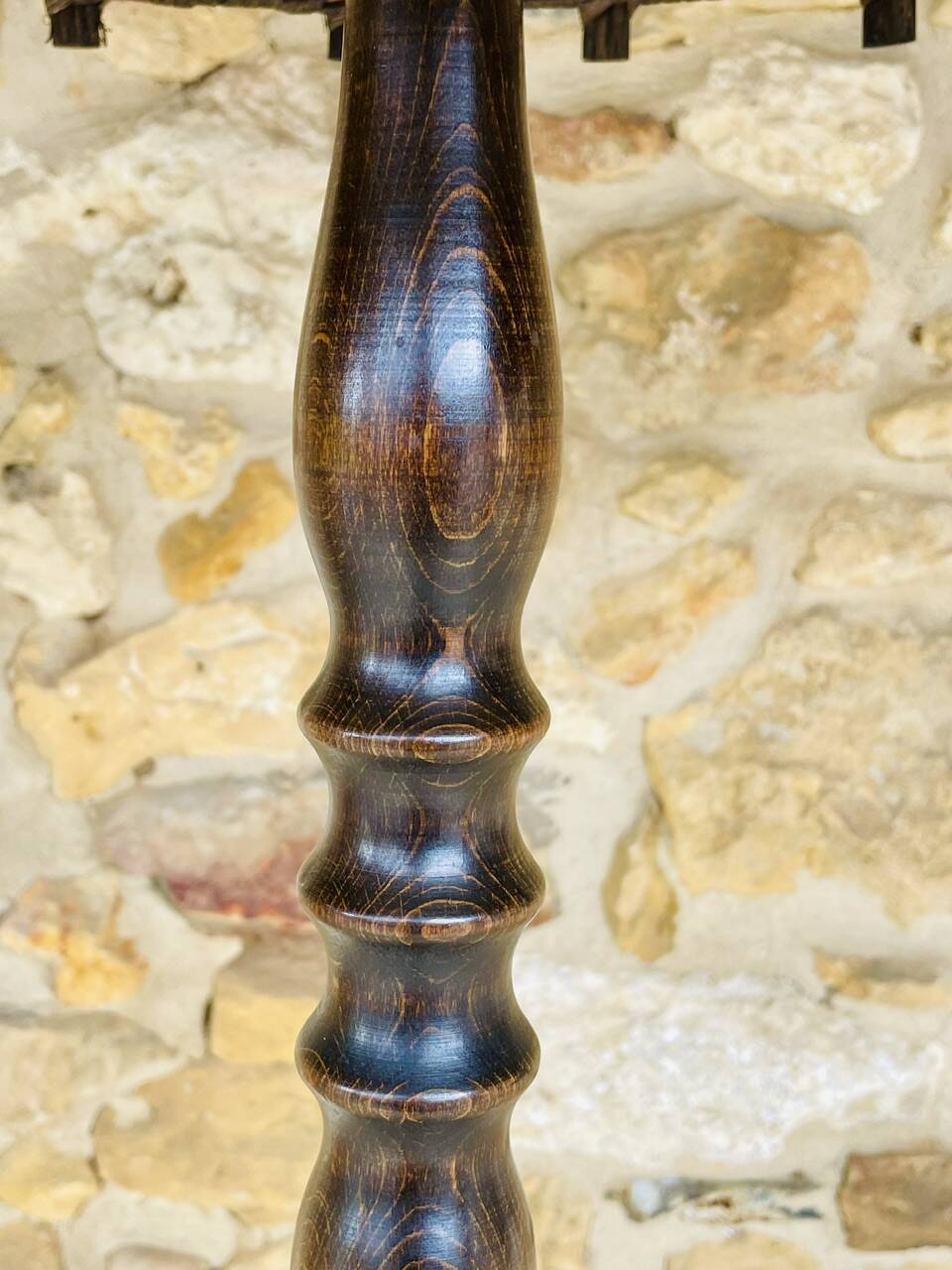 Vintage Floor Lamp Turned Wood, Bamboo Rattan Circa 1950s