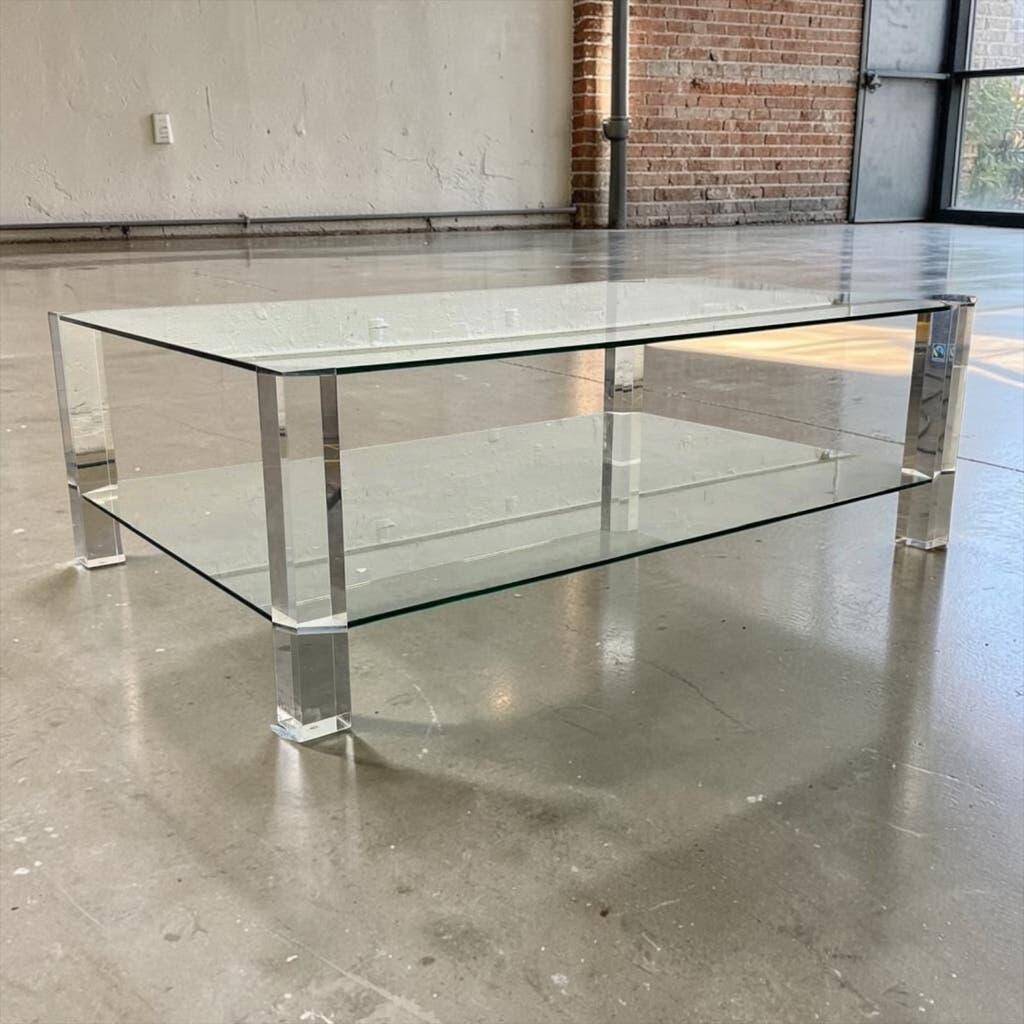 Table basse vintage en verre/acrylique « La Haye »