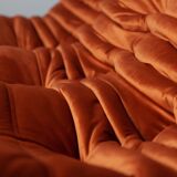 3-seater Togo dark amber velvet sofa designed by Michel Ducaroy 1973
