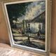 Ancien tableau huile au couteau sur panneau avec cadre bois vintage