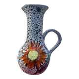 Fat Lava Sea Foam Style Vase - Vallauris Style, Red Flower Pattern