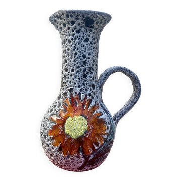 Vase Fat Lava Style Écume de Mer - Style Vallauris, Motif Fleur rouge
