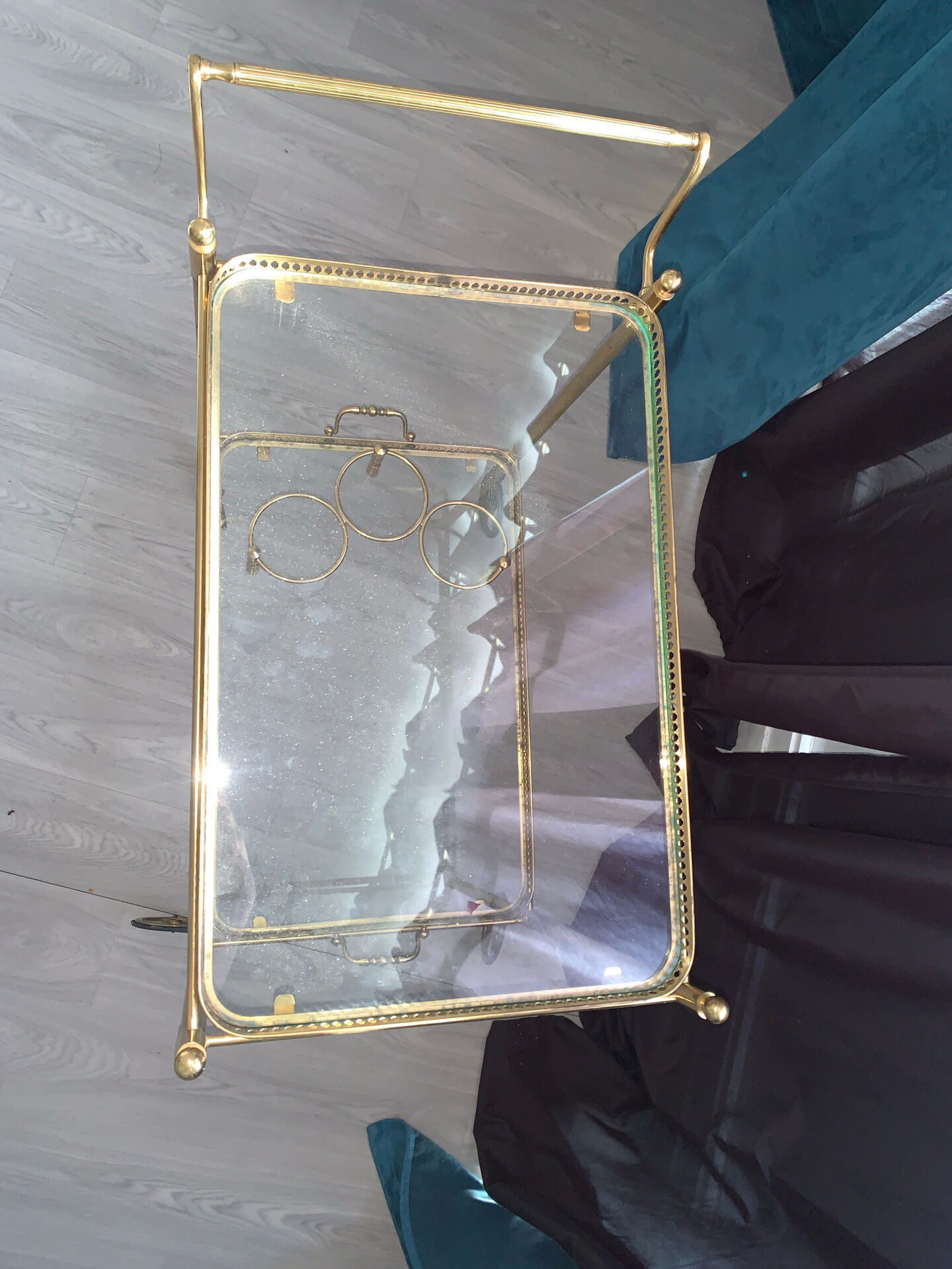 Vintage brass and glass serving trolley - Hollywood style