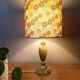 Vintage retro lamp with green marble base, floral shade.