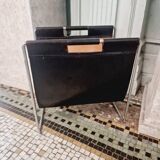 Vintage Brabantia magazine rack in black leather