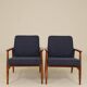 Paire de fauteuils scandinave vintage bleu marine tweed 