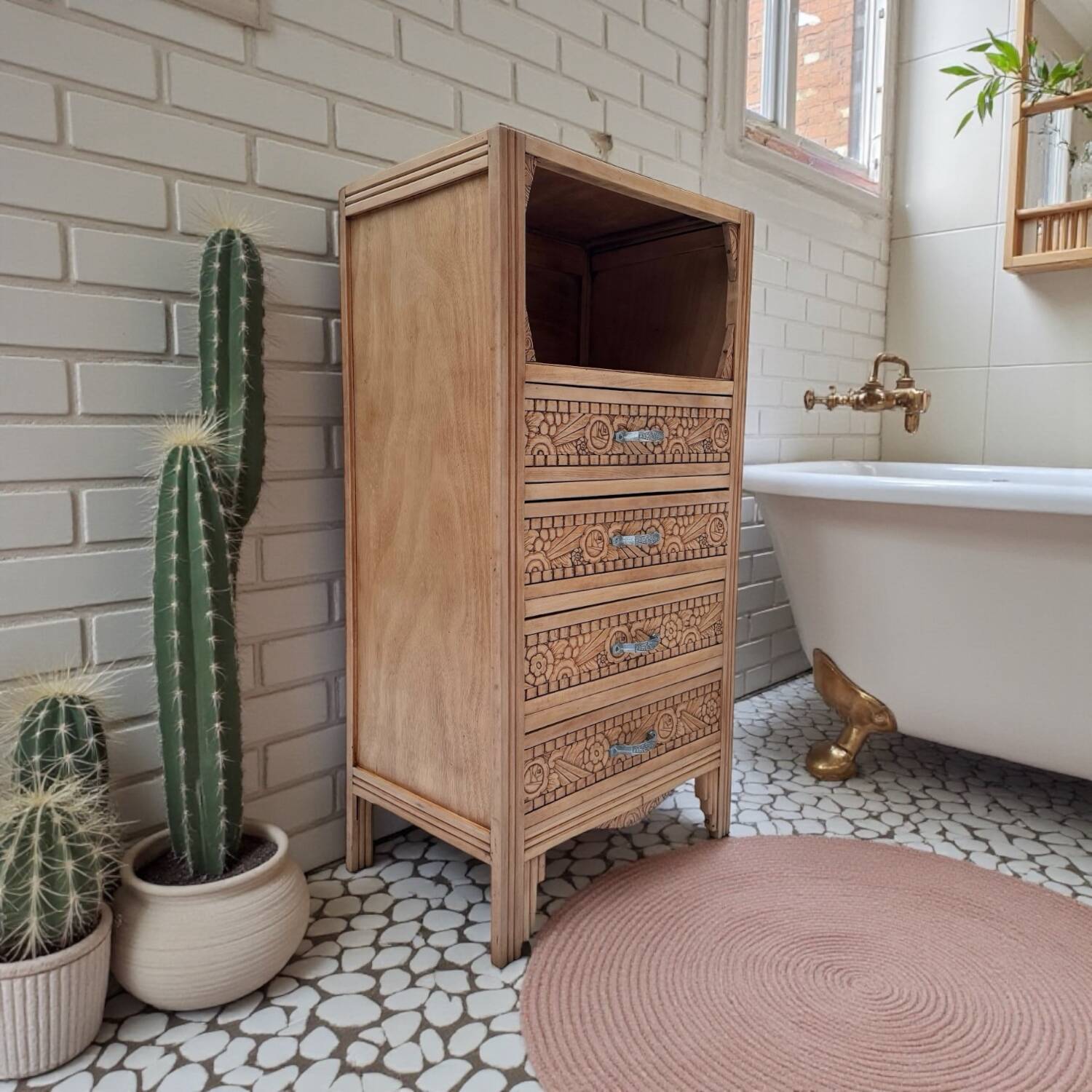 Commode haute art déco bois brut 1930