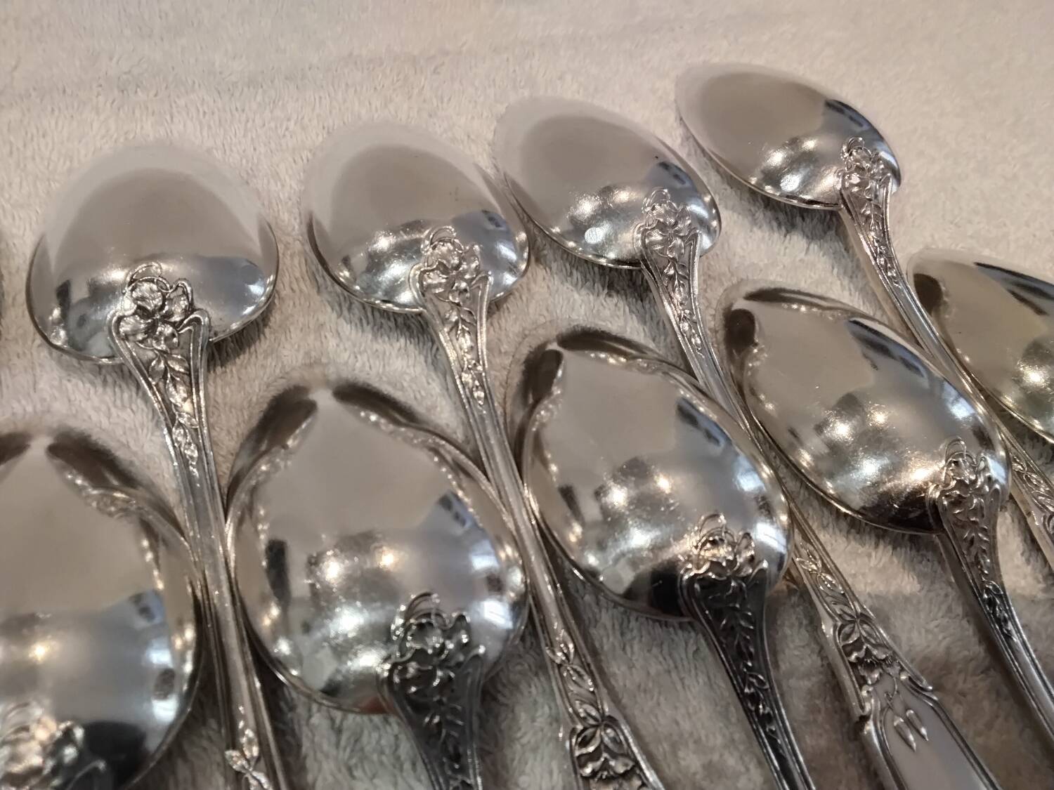 12 silver plated soup spoons by goldsmith Ravinet Denfert art nouveau