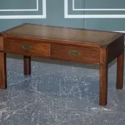 Coffee Table Military Campaign with Brown Leather Top from Harrods London