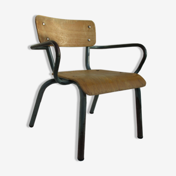 Fauteuil bois et métal enfant école années 1960/70