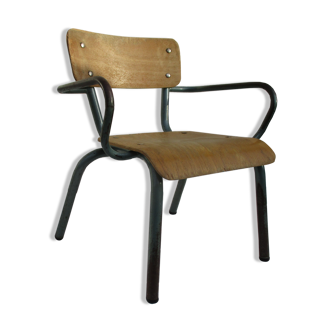 Fauteuil bois et métal enfant école années 1960/70