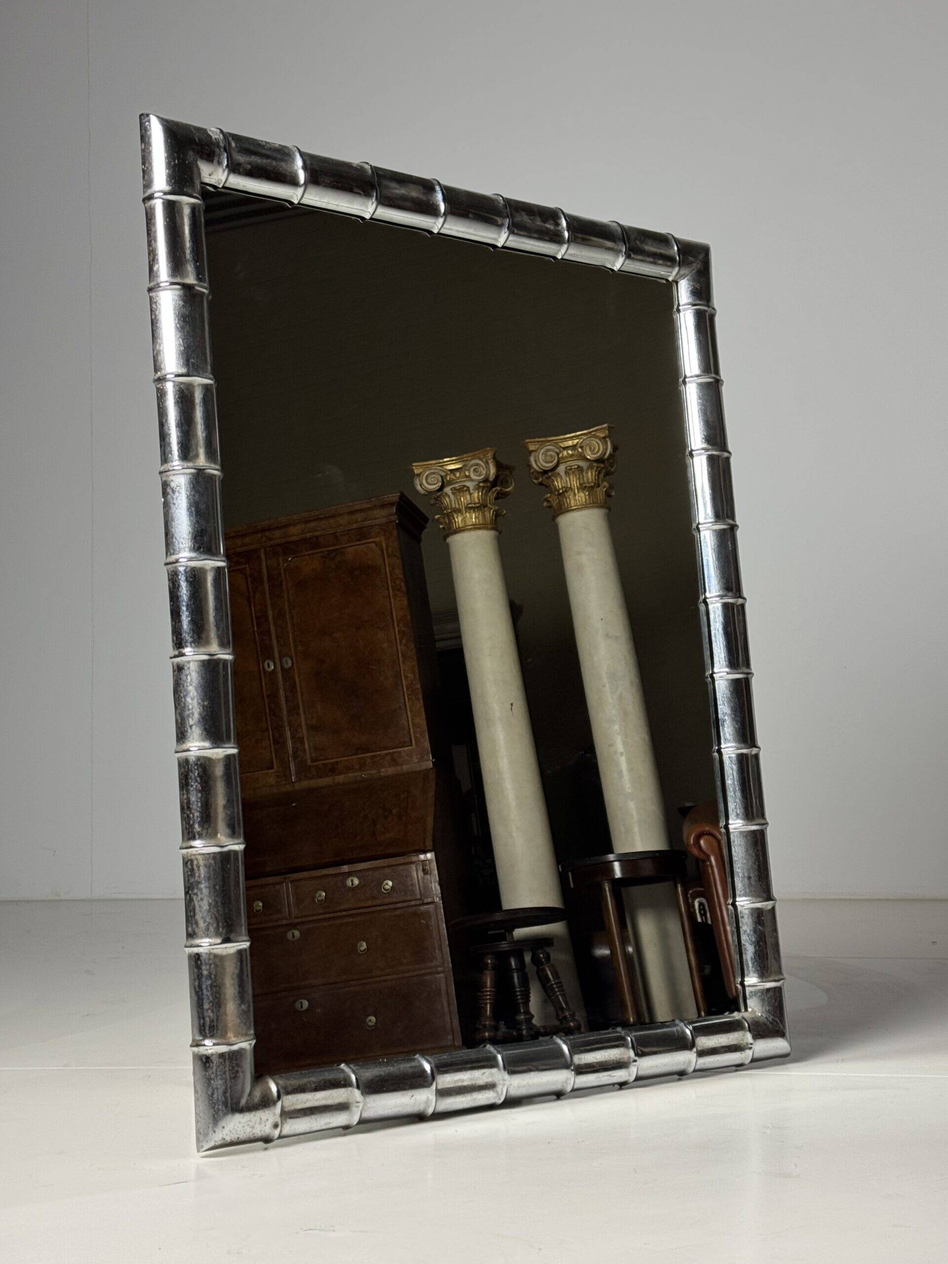 Large faux bamboo mirror chrome