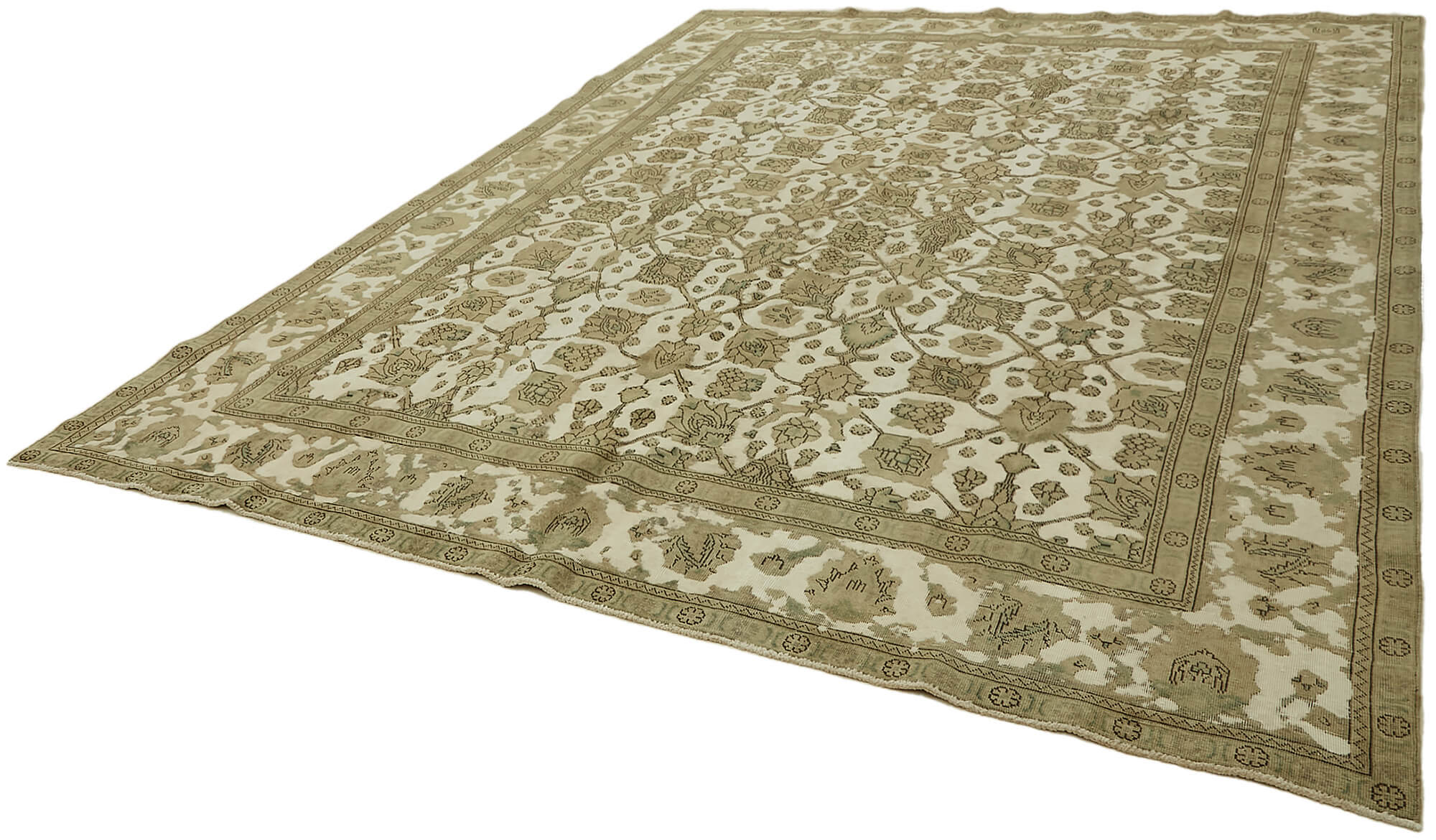 Hand-Knotted Anatolian Antique 1970s 280 cm x 376 cm Beige Wool Carpet