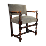 Armchair with sculpted armrests, bust of a woman, Louis XIII Renaissance style