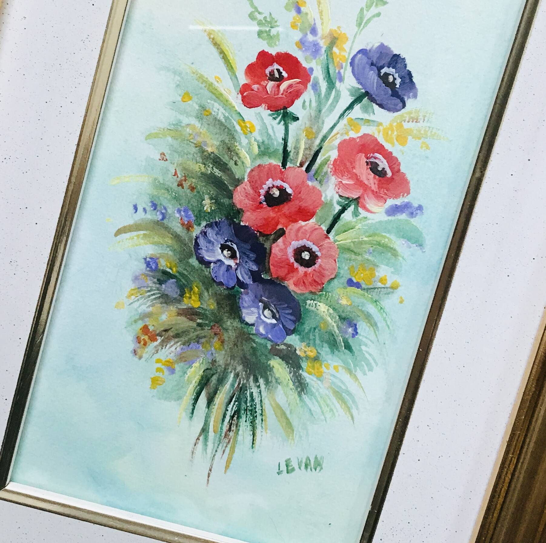 Very pretty framed watercolor bouquet of flowers Italy