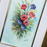 Very pretty framed watercolor bouquet of flowers Italy
