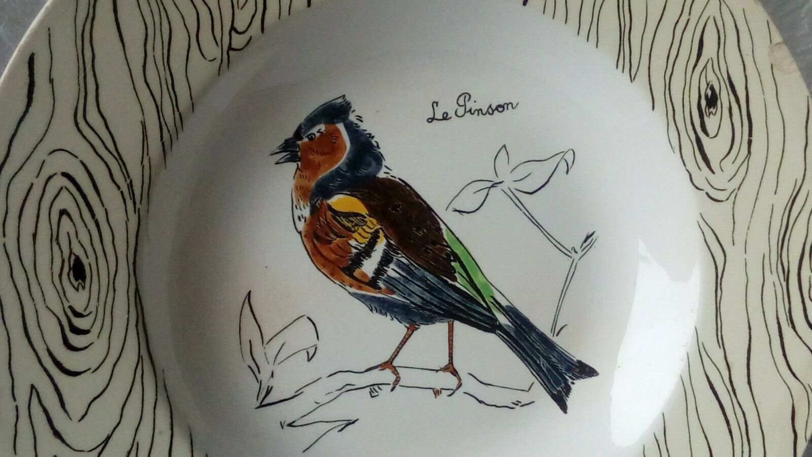 Assiette creise en faience de gien france le pinson ancienne signature
