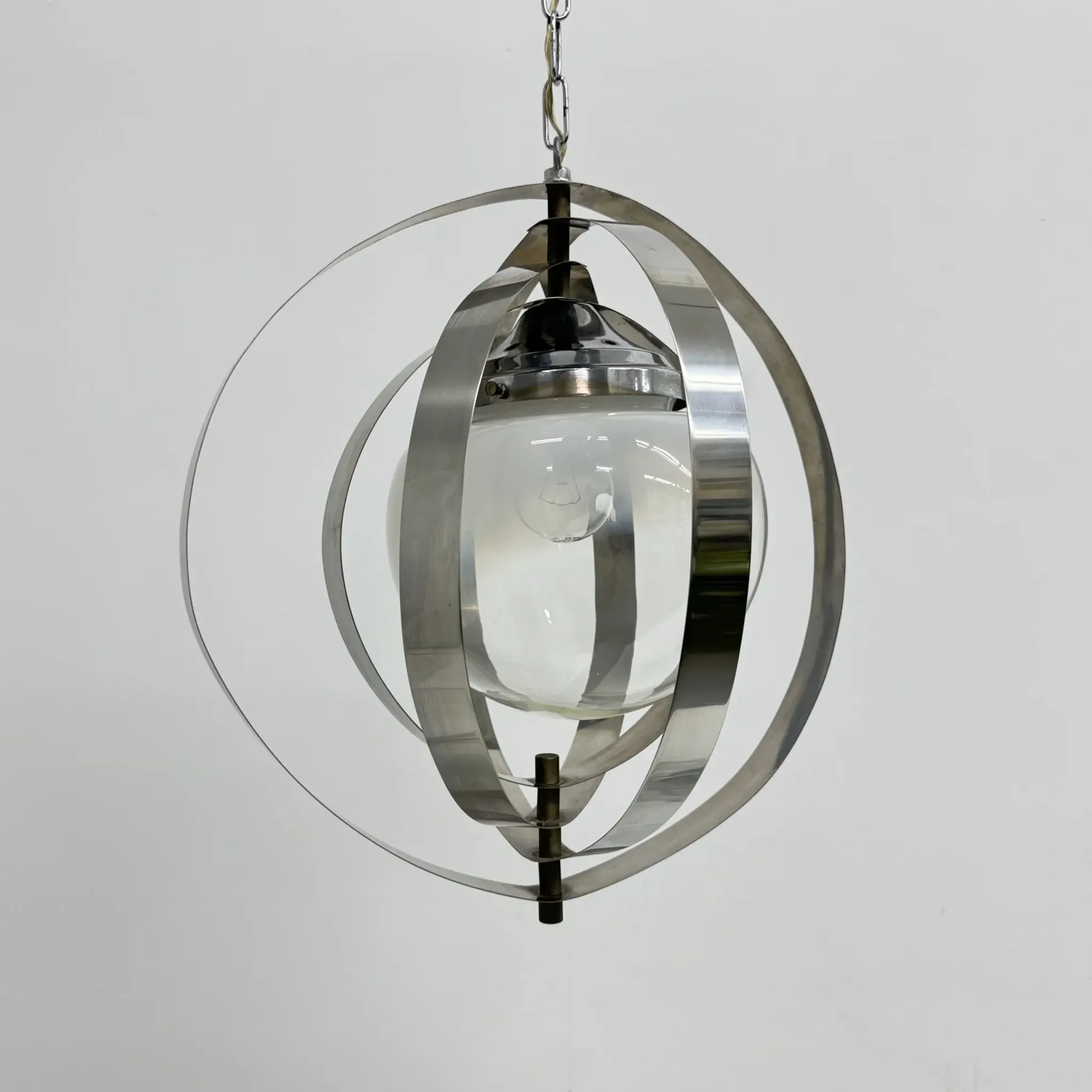 Mid-century glass sphere hanging pendant glass lamp design 1970’s space age Italy