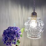 Vintage globe pendant lamp in transparent molded glass