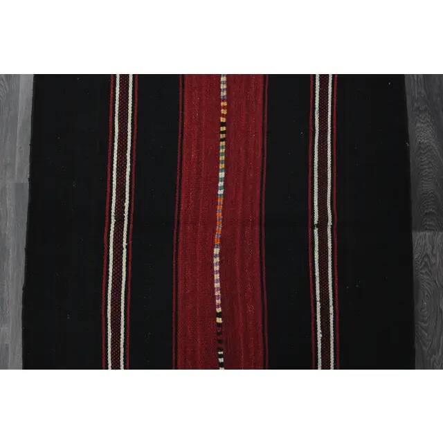 1970s Turkish Hand-Knotted Wool Cotton Black Kilim Runner Rug 118x238