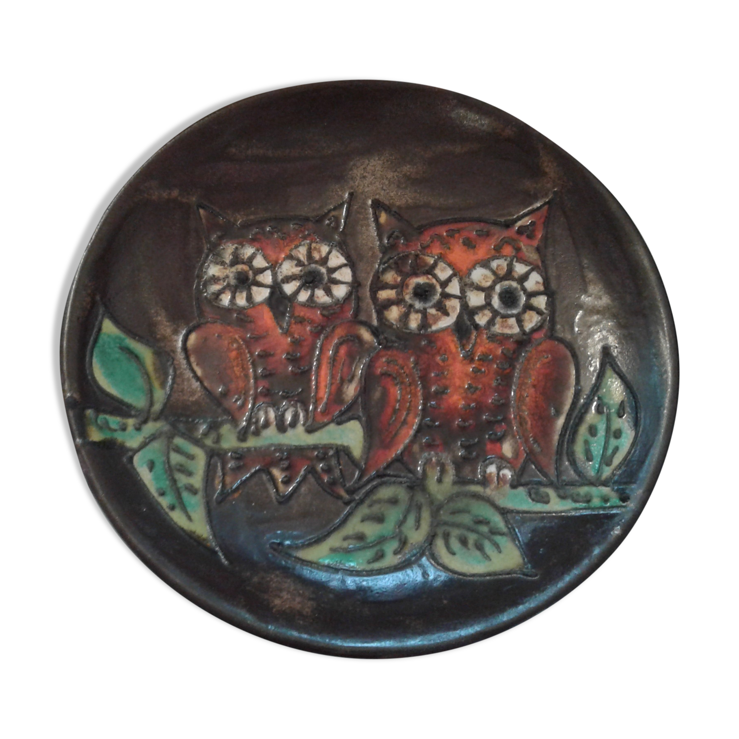 Circular dish, enamelled ceramics. 1950/1960. diameter 29 cm