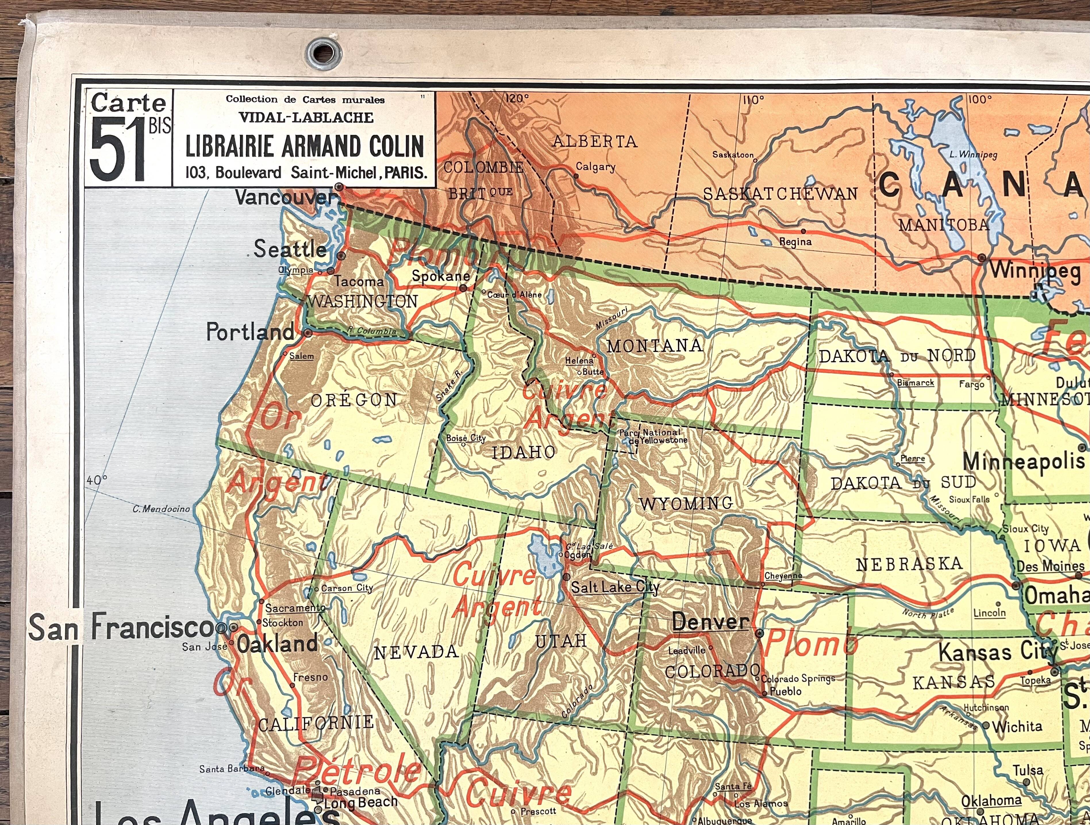 🌍 Old school map Vidal-Lablache 51, 1940 - United States, Mexico