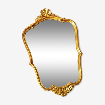 Baroque-style wall mirror / H49 cm x 30 cm /Decor shell and foliage / Golden with gold leaf