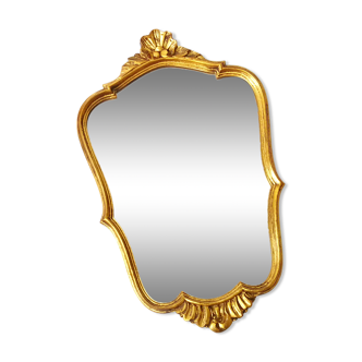 Baroque-style wall mirror / H49 cm x 30 cm /Decor shell and foliage / Golden with gold leaf