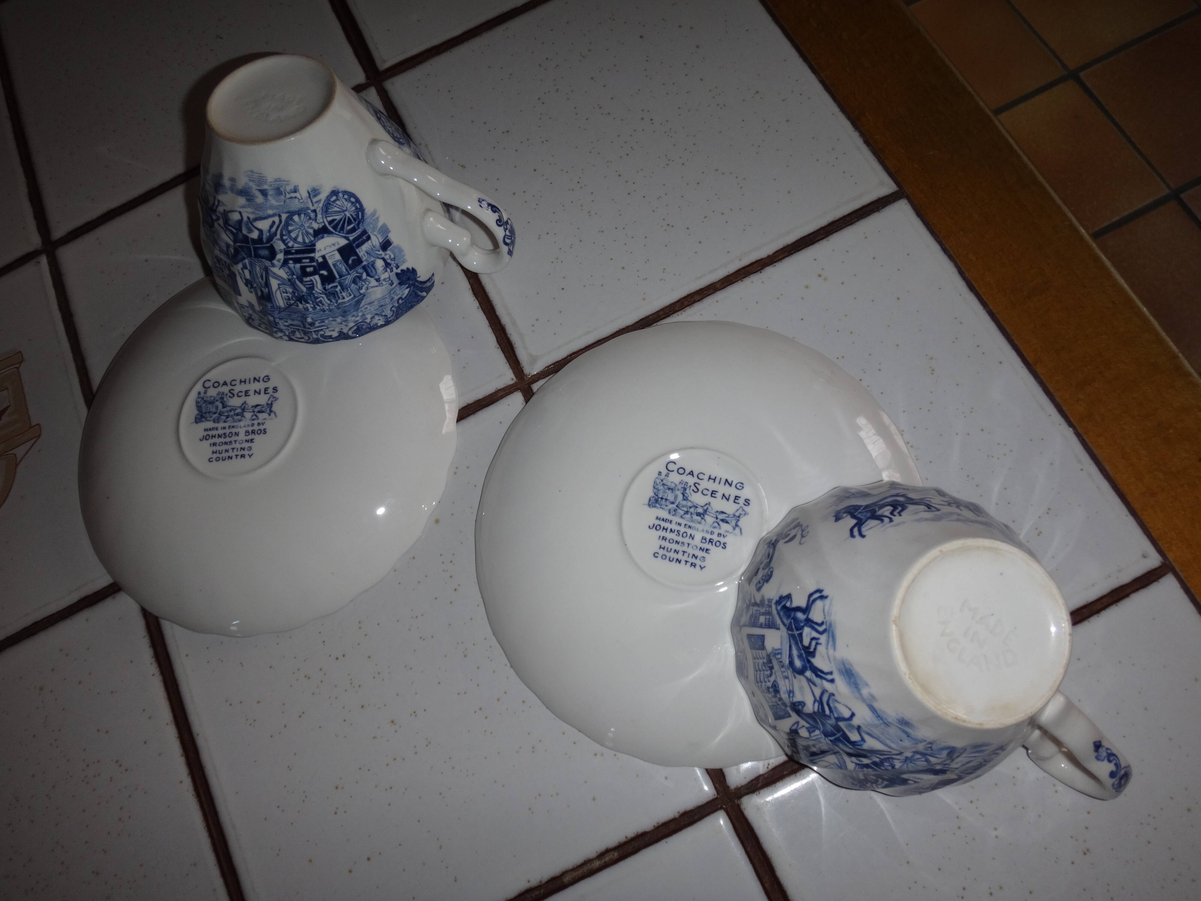 2 chocolate and English porcelain saucers