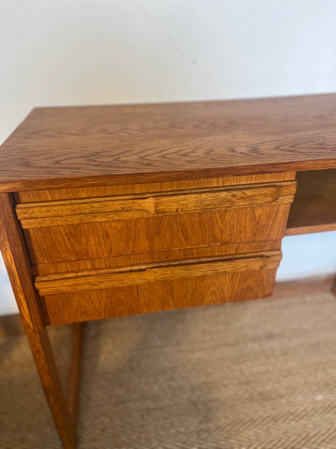 Vintage desk sled legs oak veneer