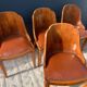 4 vintage Art Deco chairs in wood and cognac leather