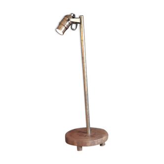 Lampe bateau bronze sur socle bois