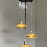 Vintage triple globe pendant light in gold granite glass