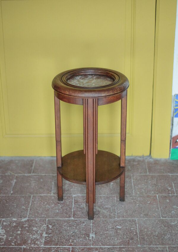 Sellette bois vintage, guéridon bois et marbre, piédestal bois,porte-plante