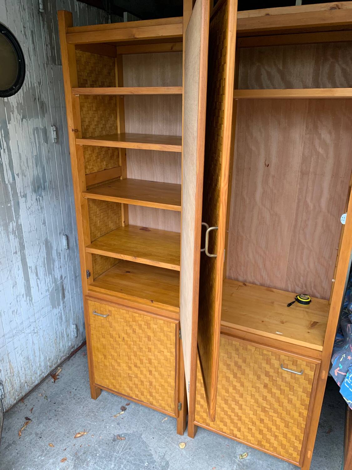 Bamboo cabinet woven and modular pine vintage 1960