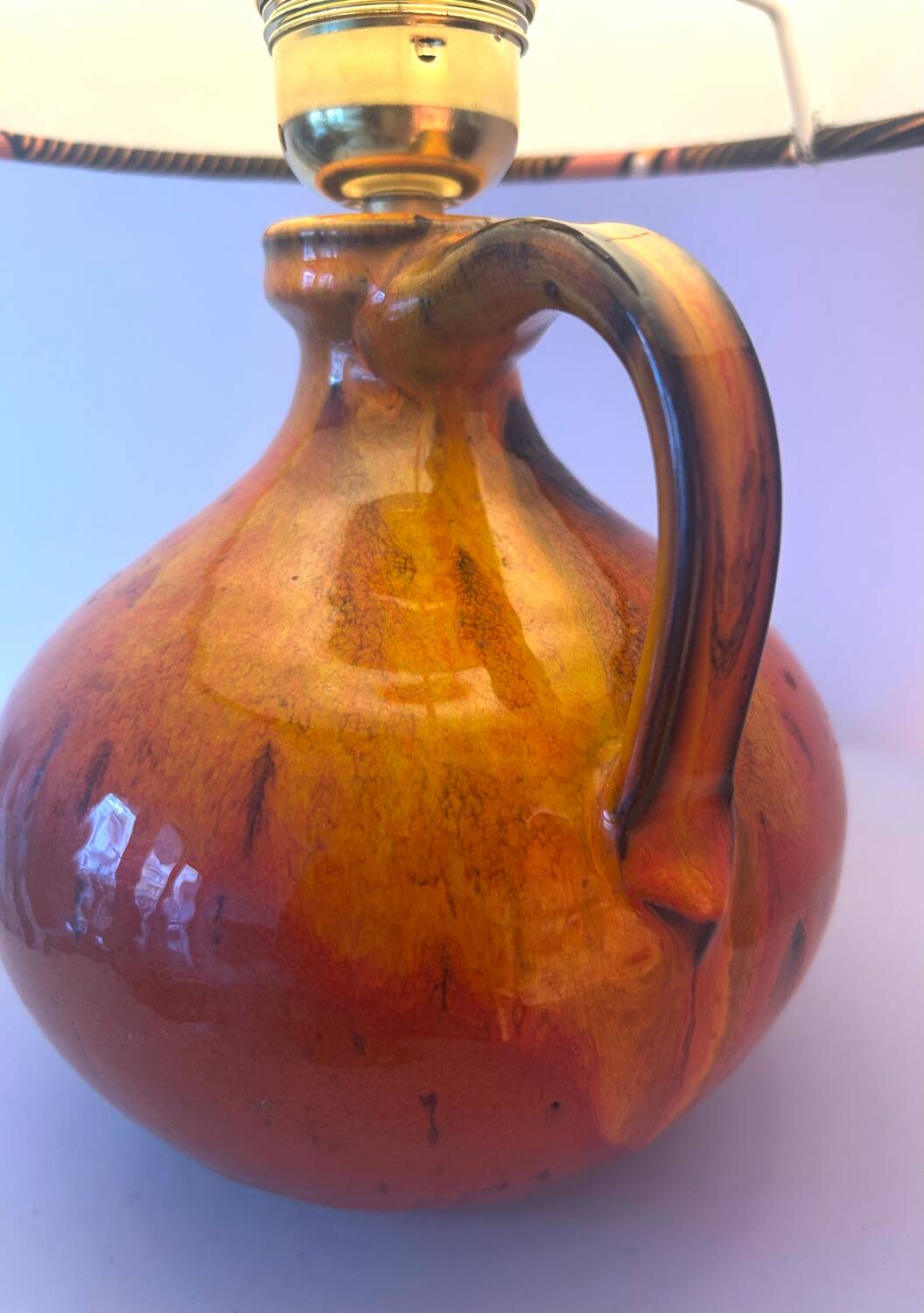 Lampe vase recyclée – céramique ouest-allemande avec tissu graphique