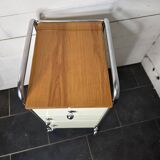Mid-20th century metal cabinet table on wheels